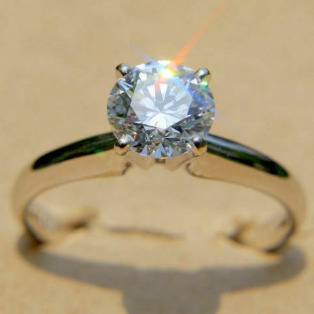 Moissanite Diamond Engagement 14k White Gold 8.00 MM 2.00 Ct Moissanite Diamond